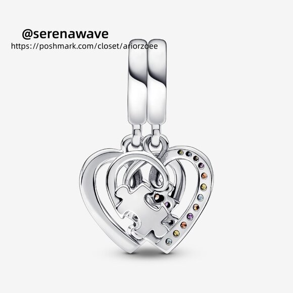 Pandora Puzzle Piece Hearts Splittable Friendship Dangle Charm - Picture 4 of 6